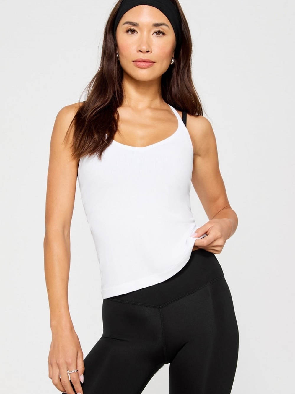 Fabletics White Modal Ribbed V-Neck Tank